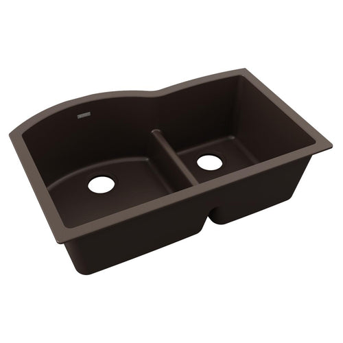 Elkay Quartz Classic 33" x 22" x 10", Offset 60/40 Double Bowl Undermount Sink with Aqua Divide, Mocha ELGHU3322RMC0