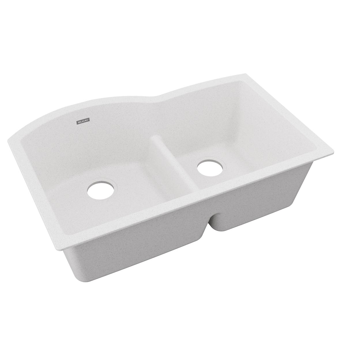 Elkay Quartz Classic 33" x 22" x 10", Offset 60/40 Double Bowl Undermount Sink with Aqua Divide, White ELGHU3322RWH0