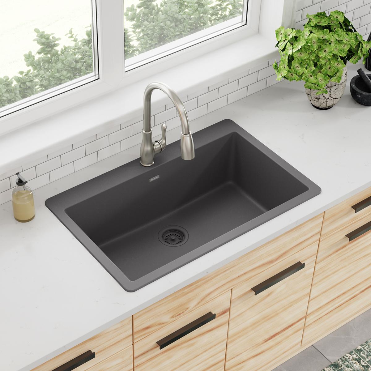 Elkay Quartz Classic 33" x 20-7/8" x 9-7/16", Single Bowl Drop-in Sink, Dusk Gray ELGR13322GY0