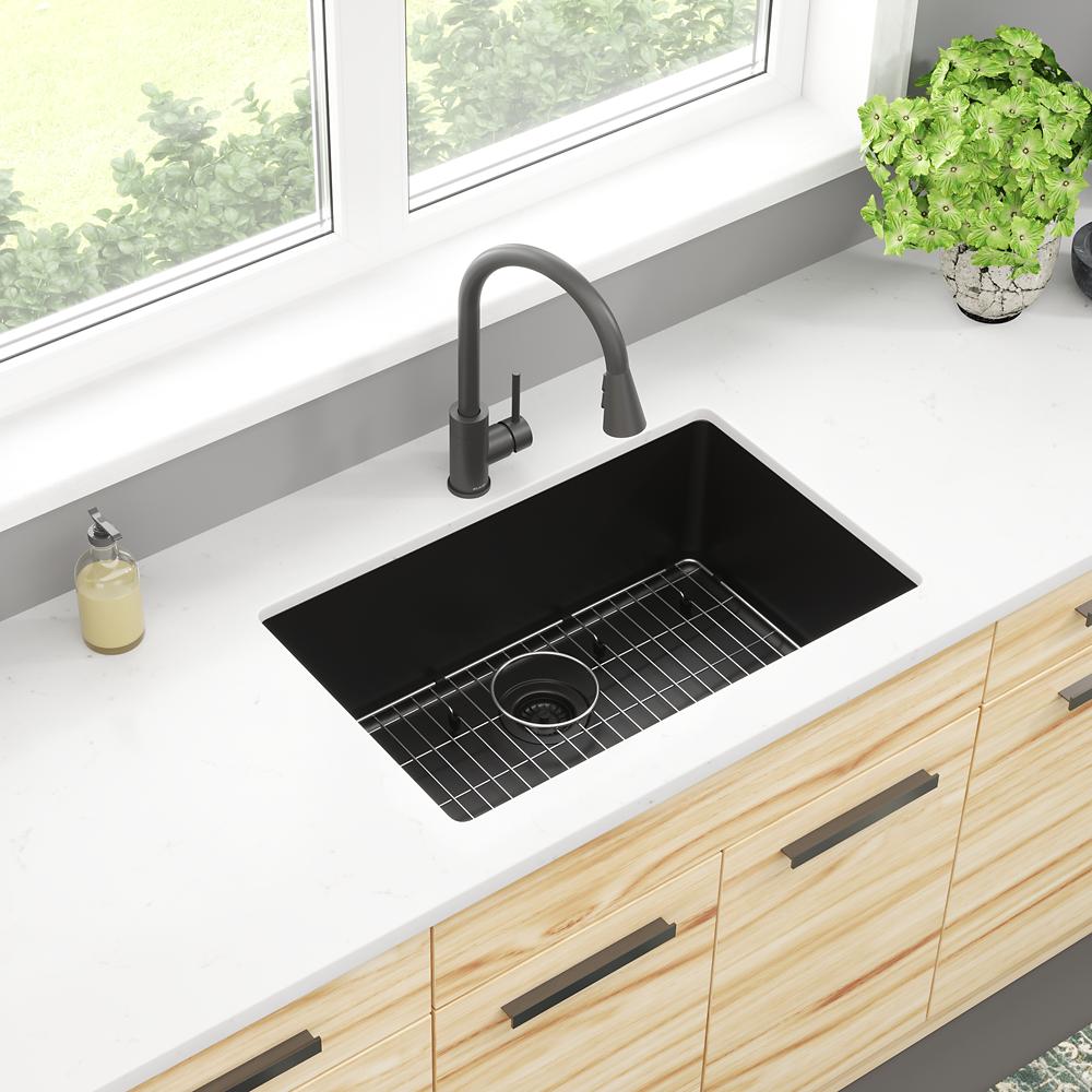 Elkay Quartz Classic 29-1/2" x 18-3/4" x 9-1/2" Single Bowl Undermount Sink Kit Black ELGRU13022BK0C