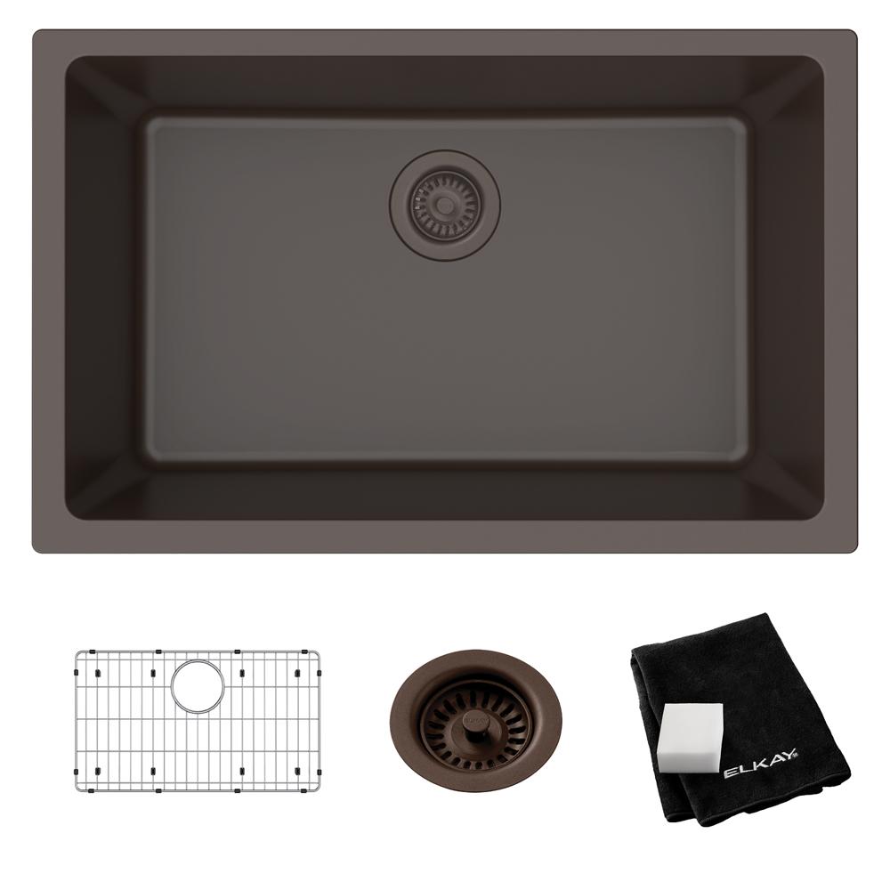 Elkay Quartz Classic 29-1/2" x 18-3/4" x 9-1/2" Single Bowl Undermount Sink Kit Mocha ELGRU13022MC0C