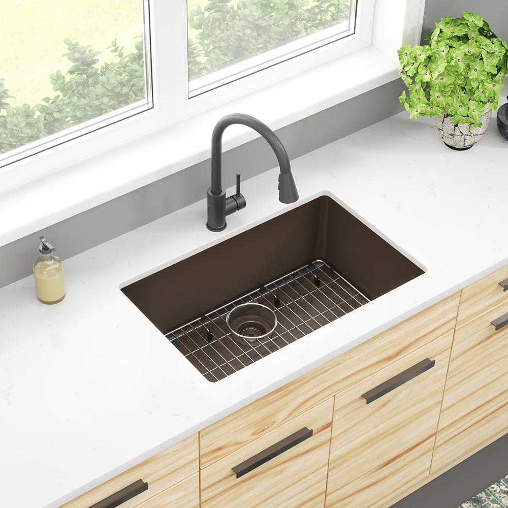 Elkay Quartz Classic 29-1/2" x 18-3/4" x 9-1/2" Single Bowl Undermount Sink Kit Mocha ELGRU13022MC0C