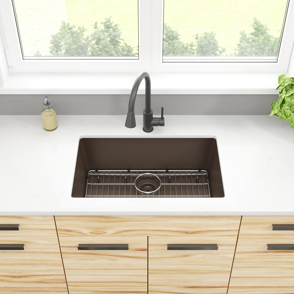 Elkay Quartz Classic 29-1/2" x 18-3/4" x 9-1/2" Single Bowl Undermount Sink Kit Mocha ELGRU13022MC0C