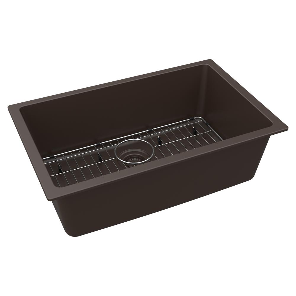 Elkay Quartz Classic 29-1/2" x 18-3/4" x 9-1/2" Single Bowl Undermount Sink Kit Mocha ELGRU13022MC0C