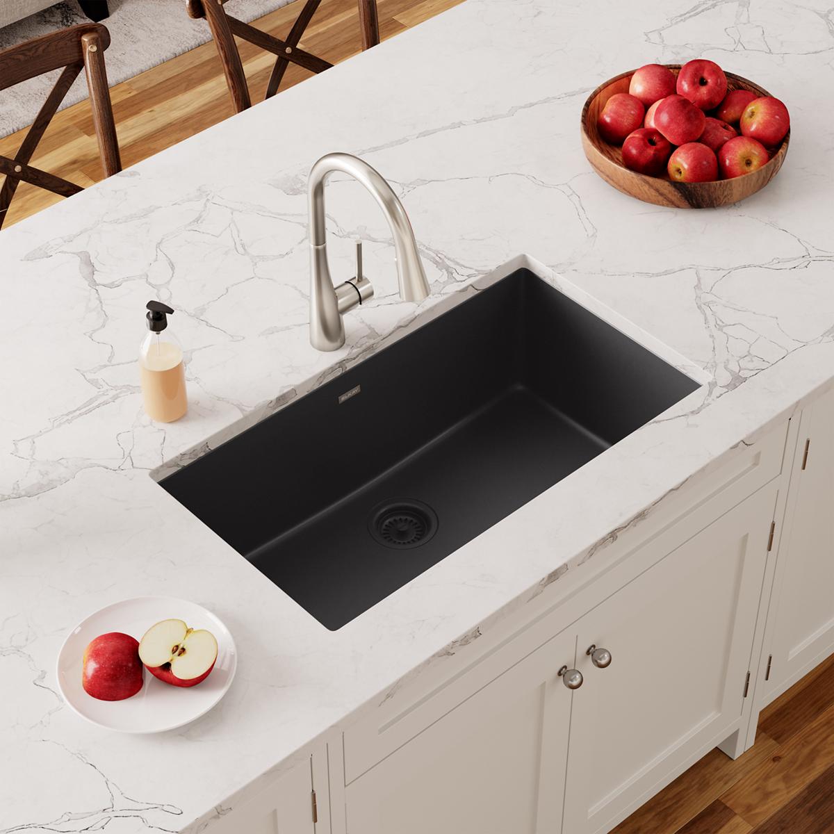 Elkay Quartz Classic 33" x 18-7/16" x 9-7/16", Single Bowl Undermount Sink, Black ELGRU13322BK0