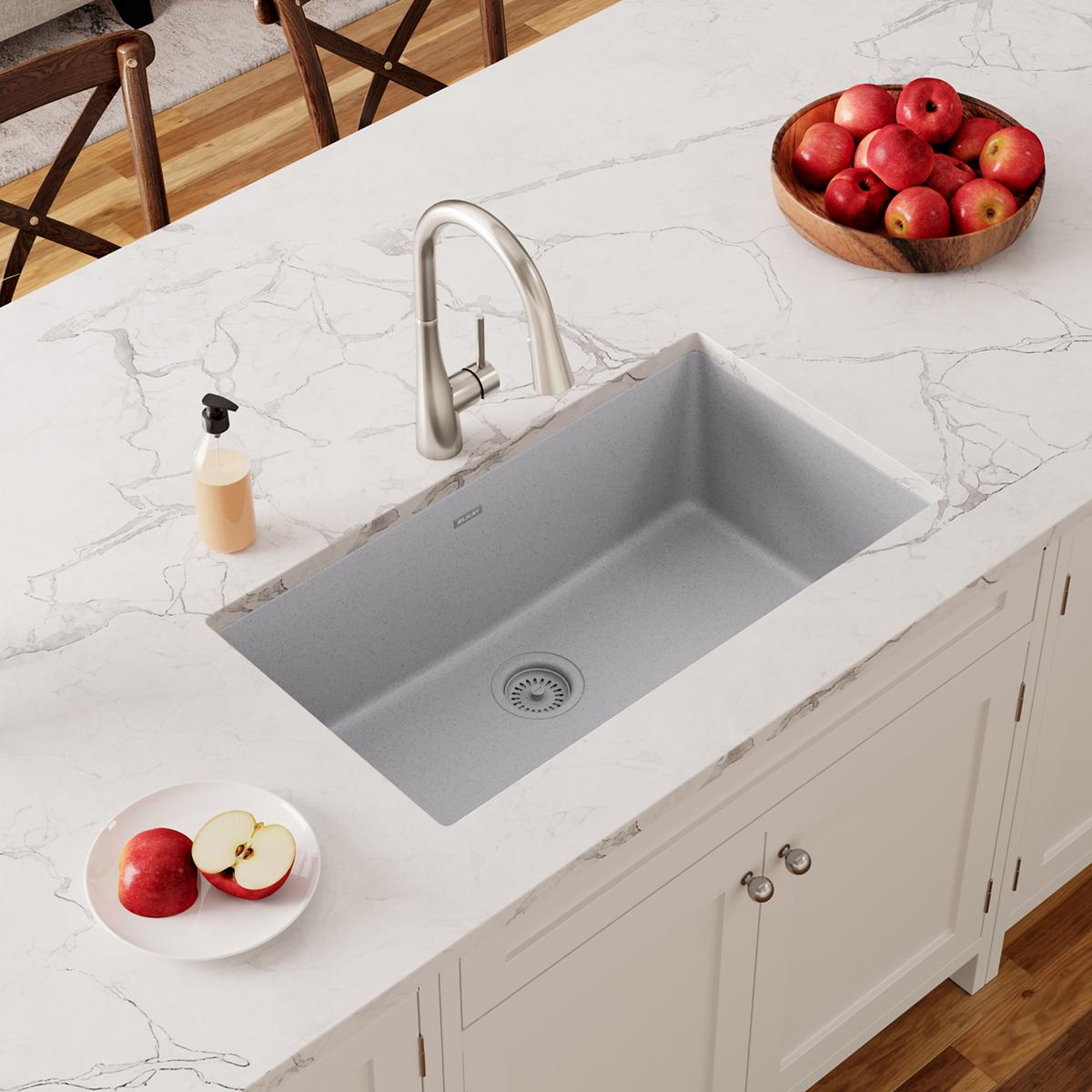 Elkay Quartz Classic 33" x 18-7/16" x 9-7/16", Single Bowl Undermount Sink, Greystone ELGRU13322GS0