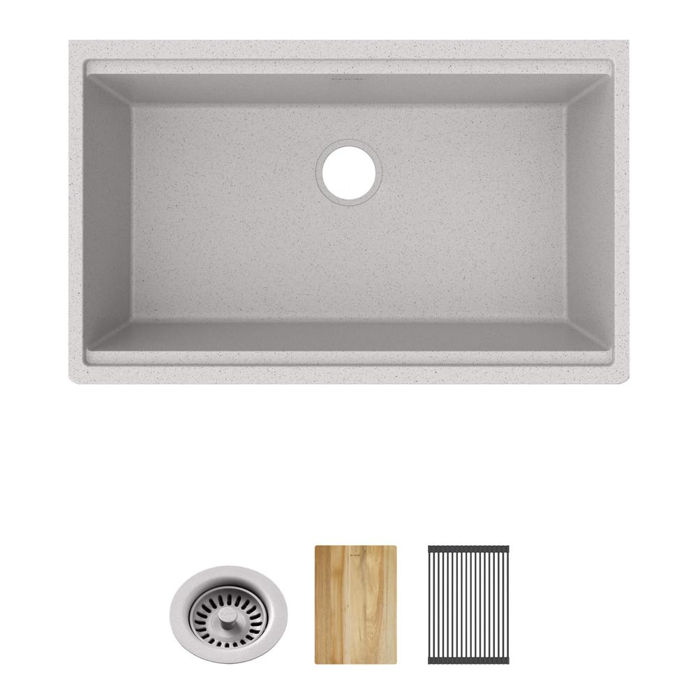 Elkay Quartz Classic 33" x 22" x 9-1/2" Single Bowl Undermount Workstation Sink 4pc Kit Greystone ELGRU13322WOGS0