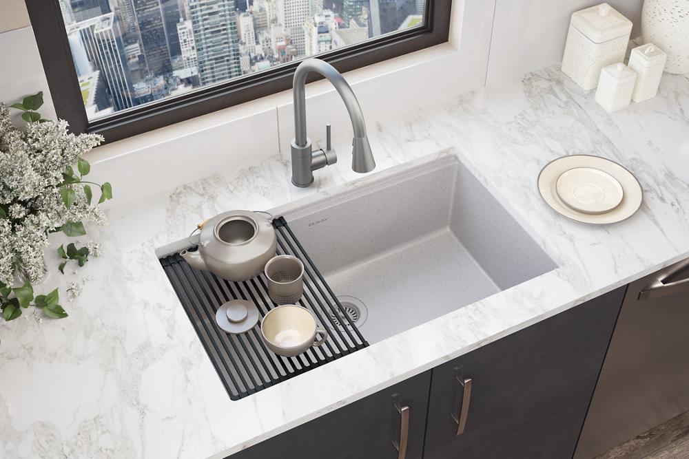 Elkay Quartz Classic 33" x 22" x 9-1/2" Single Bowl Undermount Workstation Sink 4pc Kit Greystone ELGRU13322WOGS0