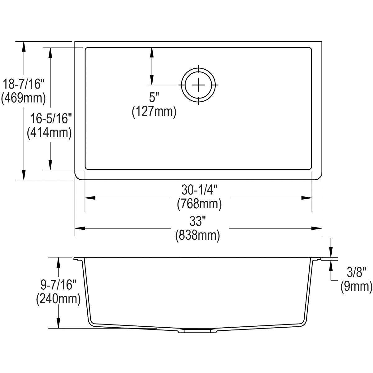 Elkay Quartz Classic 33" x 18-7/16" x 9-7/16", Single Bowl Undermount Sink, Greystone ELGRU13322GS0