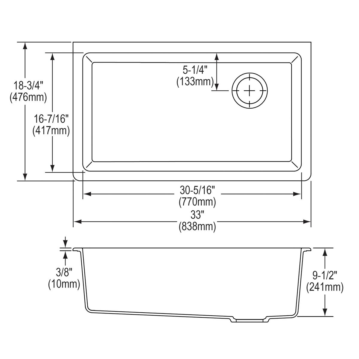 Elkay Quartz Classic 33" x 18-3/4" x 9-1/2", Single Bowl Undermount Sink, Black ELGU13322BK0