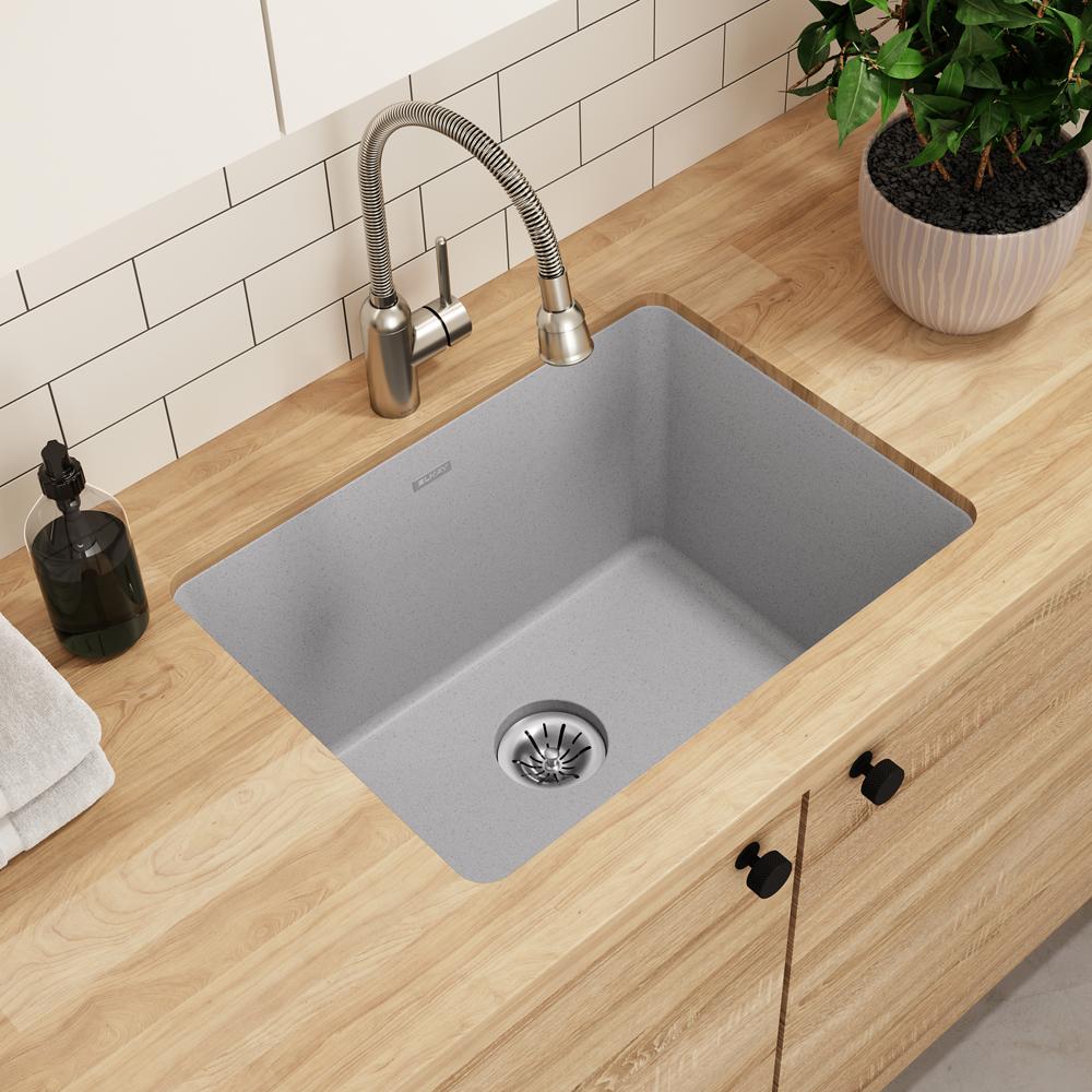 Elkay Quartz Classic 25" x 18-1/2" x 11-13/16" Undermount Laundry Sink with Perfect Drain Greystone ELGU251912PDGS0