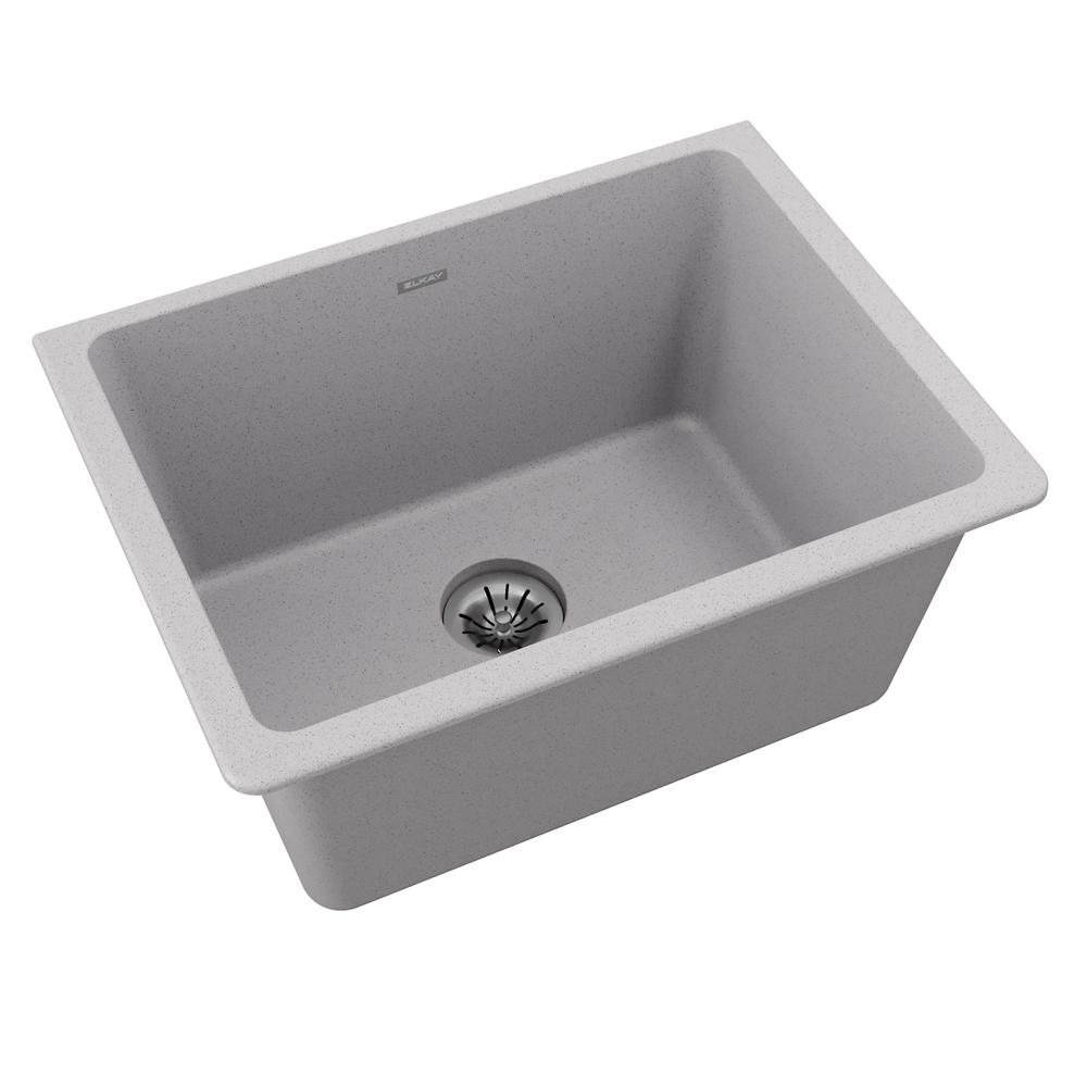 Elkay Quartz Classic 25" x 18-1/2" x 11-13/16" Undermount Laundry Sink with Perfect Drain Greystone ELGU251912PDGS0