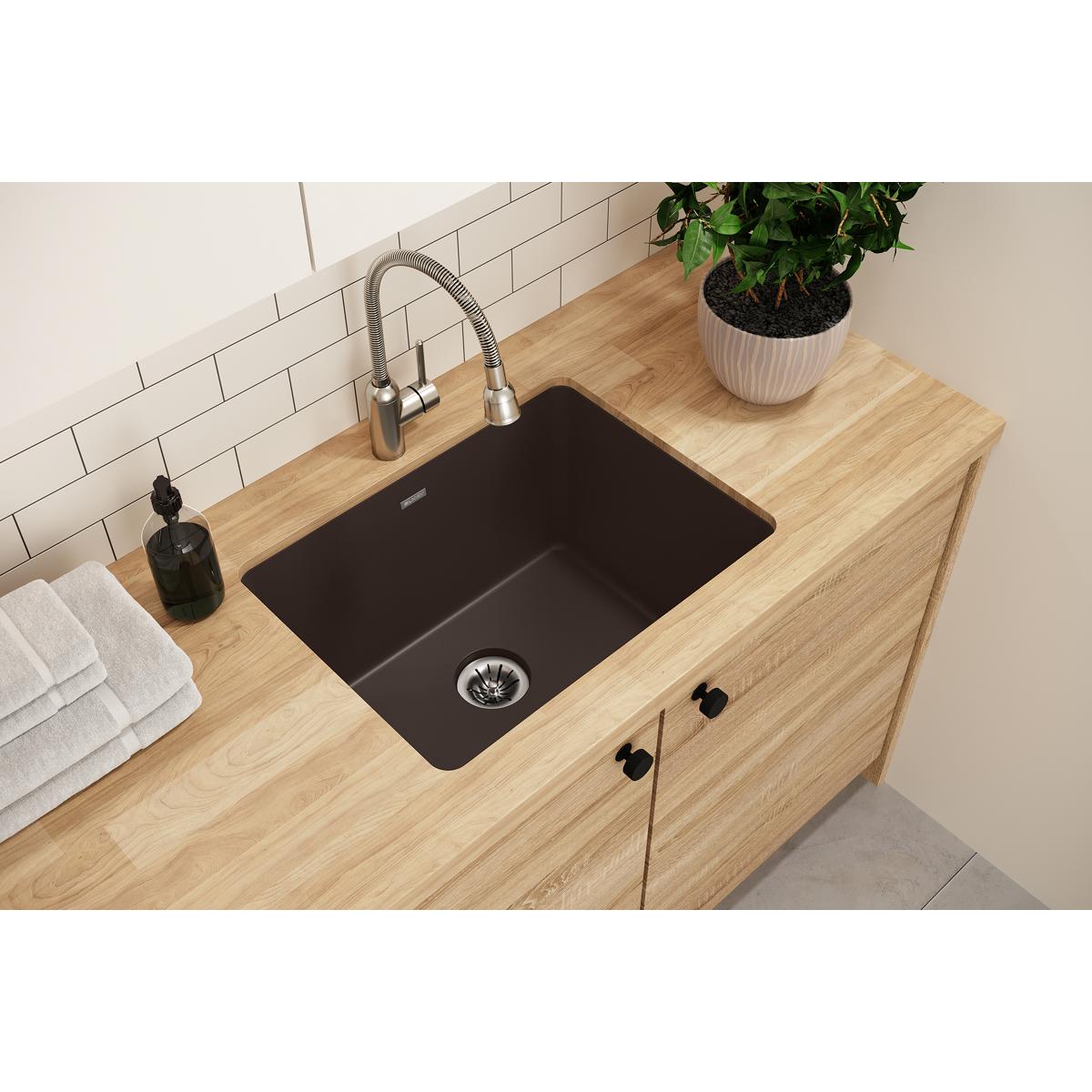Elkay Quartz Classic 25" x 18-1/2" x 11-13/16", Undermount Laundry Sink with Perfect Drain, Mocha ELGU251912PDMC0