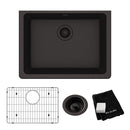 Elkay Quartz Classic 24-5/8" x 18-1/2" x 9-1/2", Single Bowl Undermount Sink Kit, Black ELGU2522BK0C