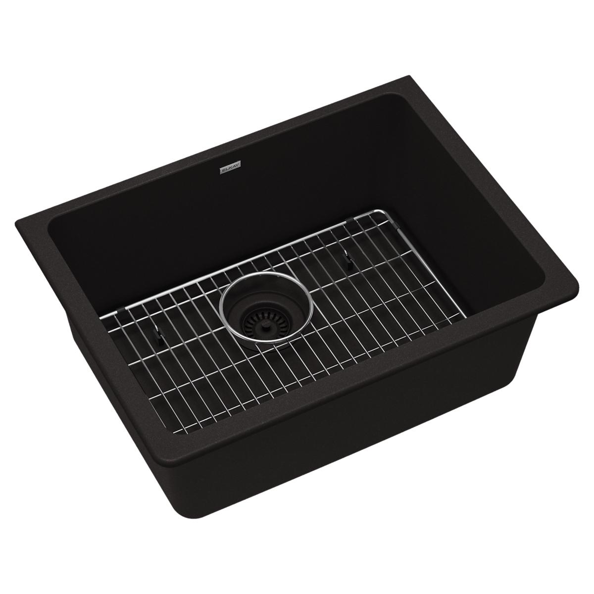 Elkay Quartz Classic 24-5/8" x 18-1/2" x 9-1/2", Single Bowl Undermount Sink Kit, Black ELGU2522BK0C