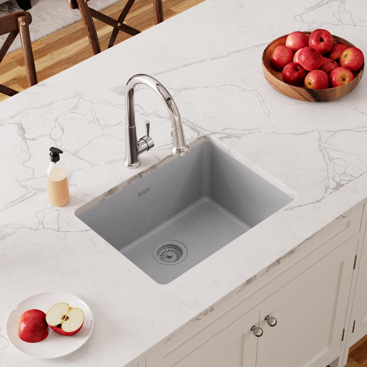 Elkay Quartz Classic 24-5/8" x 18-1/2" x 9-1/2", Single Bowl Undermount Sink, Greystone ELGU2522GS0