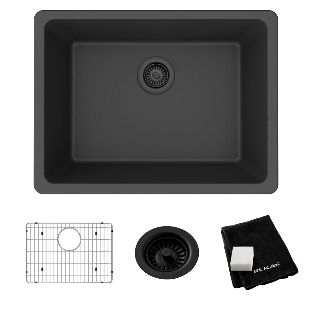Elkay Quartz Classic 24-5/8" x 18-1/2" x 9-1/2" Single Bowl Undermount Sink Kit Matte Black ELGU2522MB0C