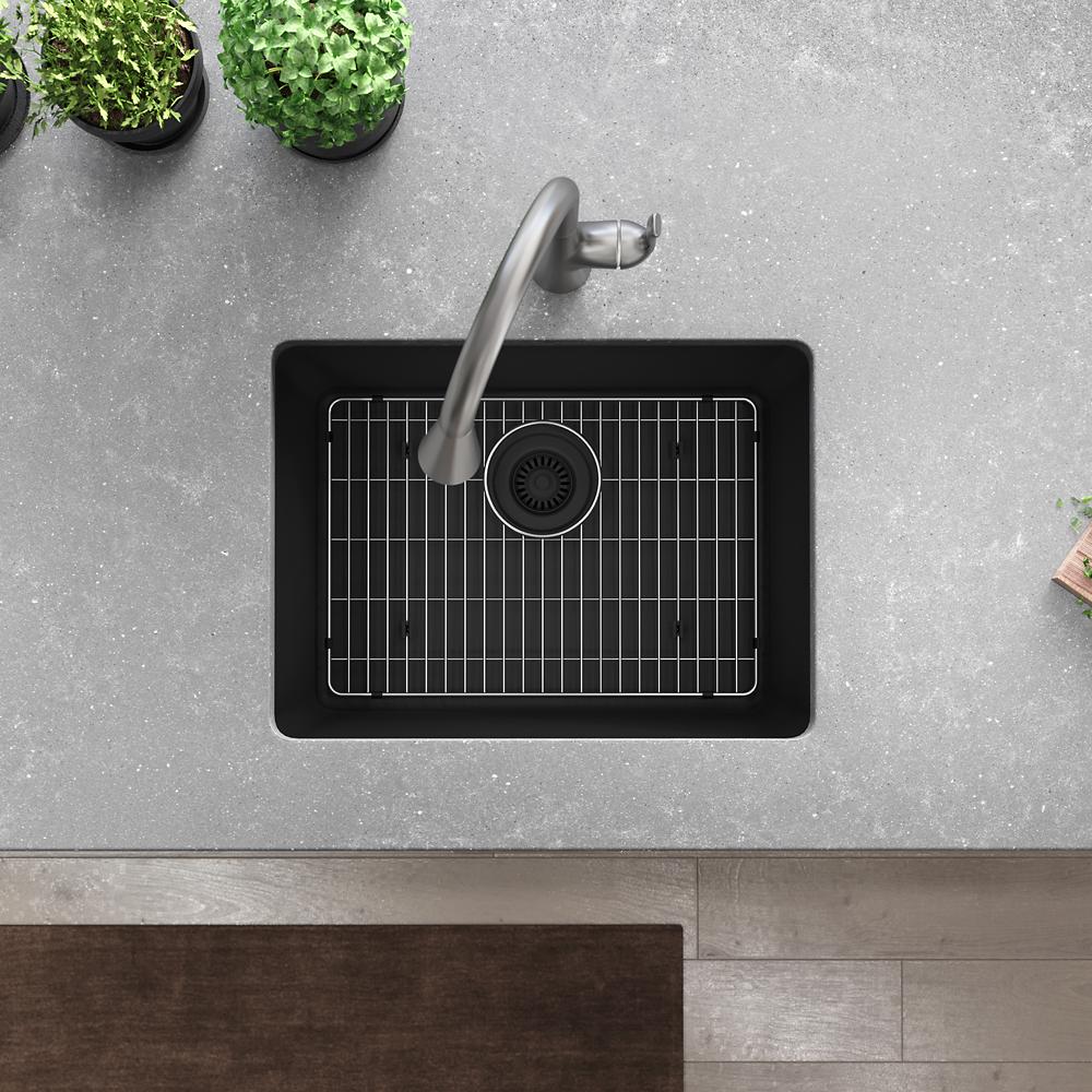 Elkay Quartz Classic 24-5/8" x 18-1/2" x 9-1/2" Single Bowl Undermount Sink Kit Matte Black ELGU2522MB0C