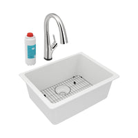 Elkay Quartz Classic 24-5/8" x 18-1/2" x 9-1/2" Single Bowl Undermount Sink Kit with Filtered Faucet White ELGU2522WH0FLC