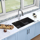 Elkay Quartz Classic 33" x 18-1/2" x 9-1/2" Equal Double Bowl Undermount Sink Kit with Filtered Faucet Black ELGU3322BK0FLC