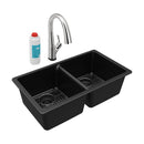 Elkay Quartz Classic 33" x 18-1/2" x 9-1/2" Equal Double Bowl Undermount Sink Kit with Filtered Faucet Black ELGU3322BK0FLC