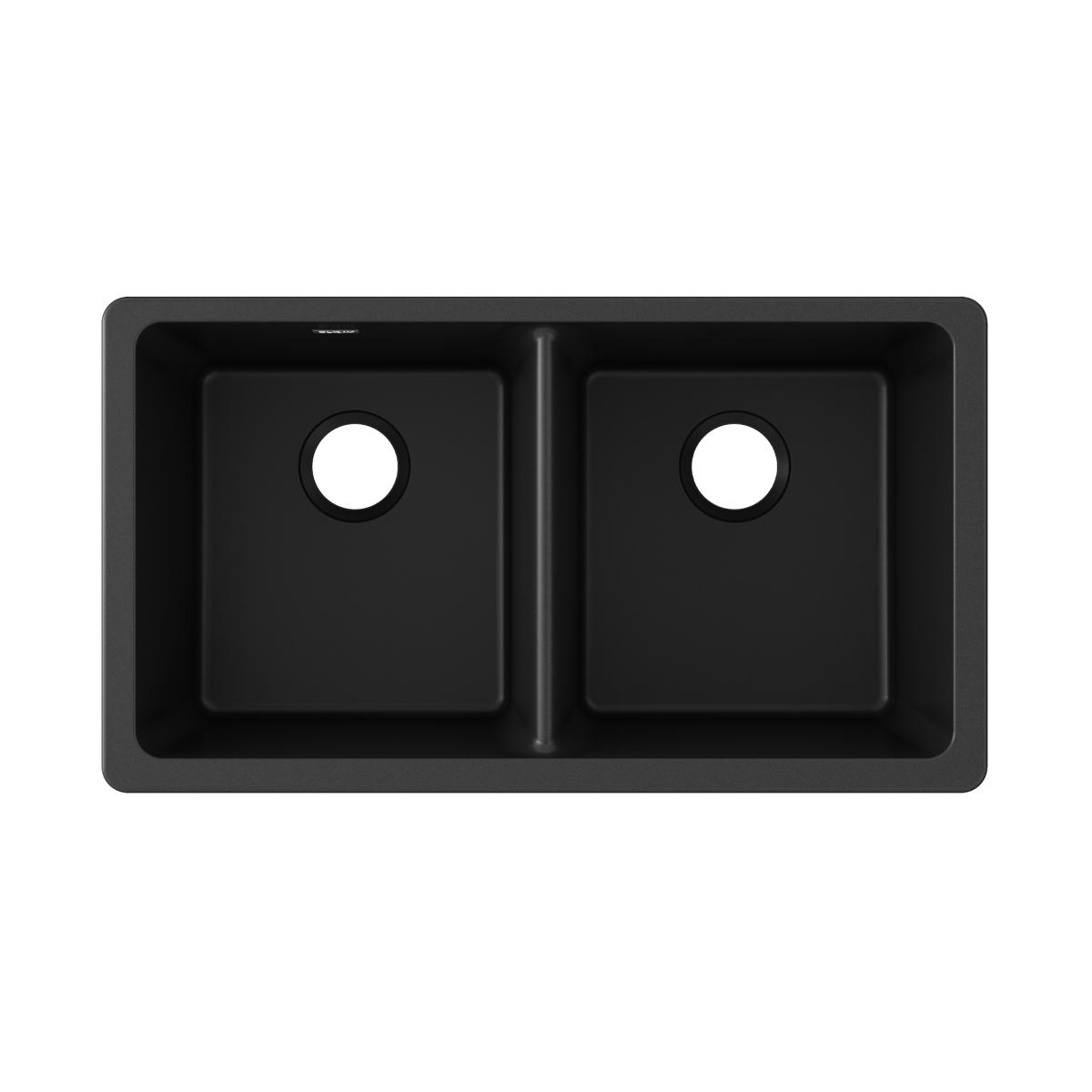 Elkay Quartz Classic 33" x 18-1/2" x 9-1/2", Equal Double Bowl Undermount Sink, Black ELGU3322BK0