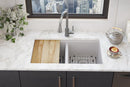 Elkay Quartz Classic 33" x 22" x 9-1/2" Equal Double Bowl Undermount Workstation Sink Kit Greystone ELGU3322WGS0