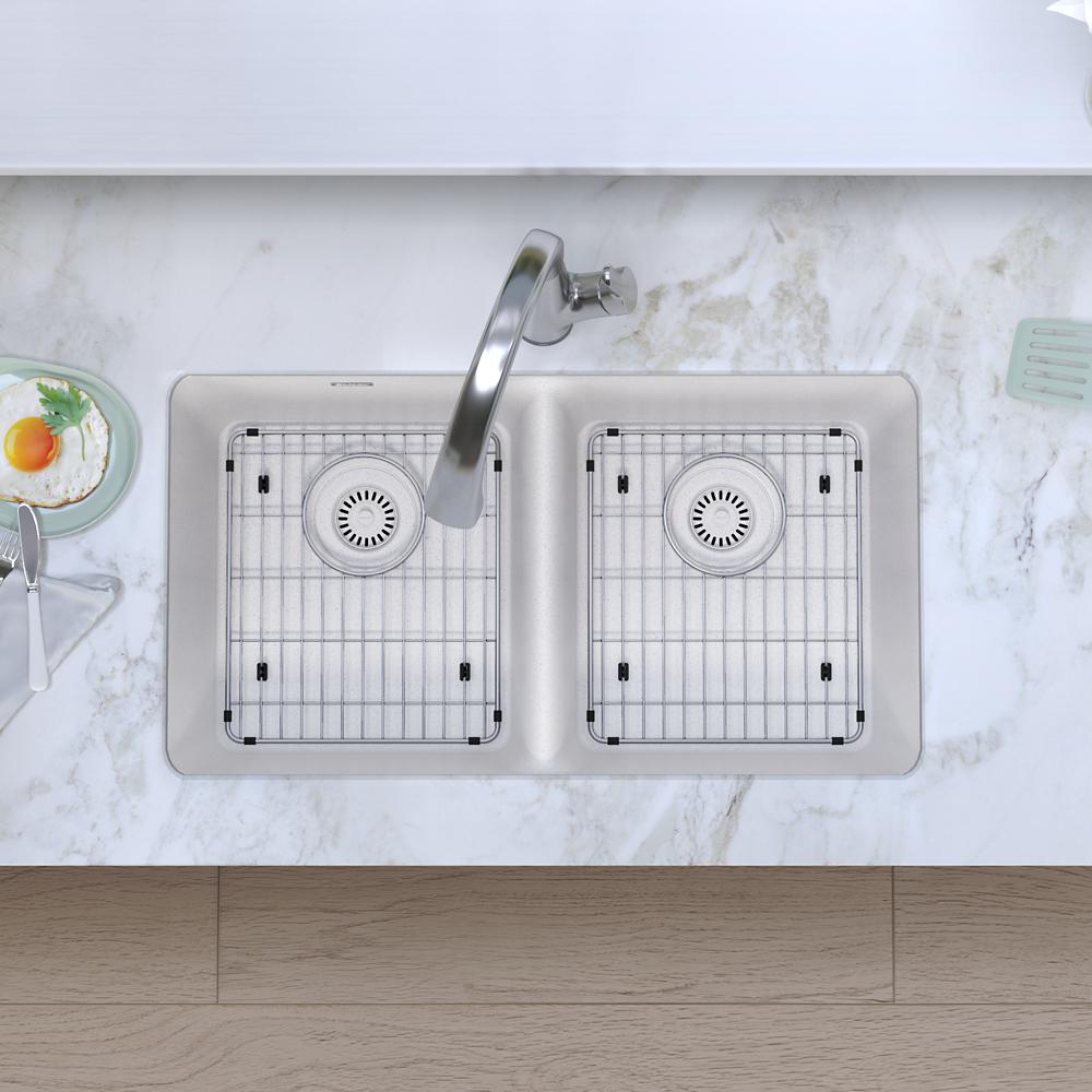 Elkay Quartz Classic 33" x 18-1/2" x 9-1/2" Equal Double Bowl Undermount Sink Kit with Filtered Faucet White ELGU3322WH0FLC