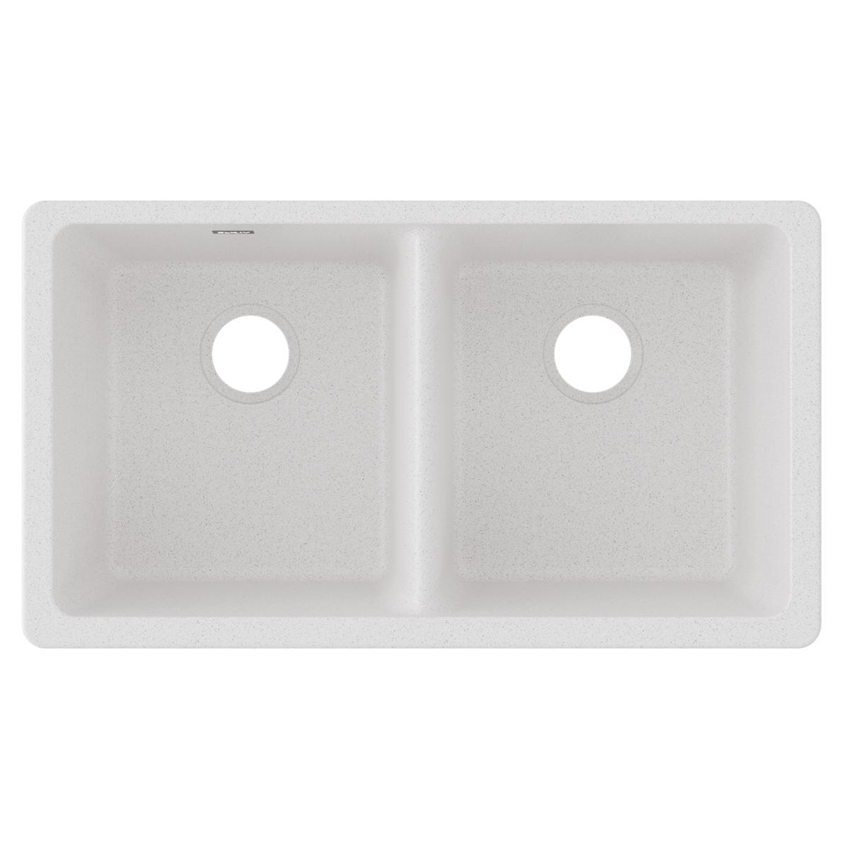 Elkay Quartz Classic 33" x 18-1/2" x 9-1/2", Equal Double Bowl Undermount Sink, White ELGU3322WH0
