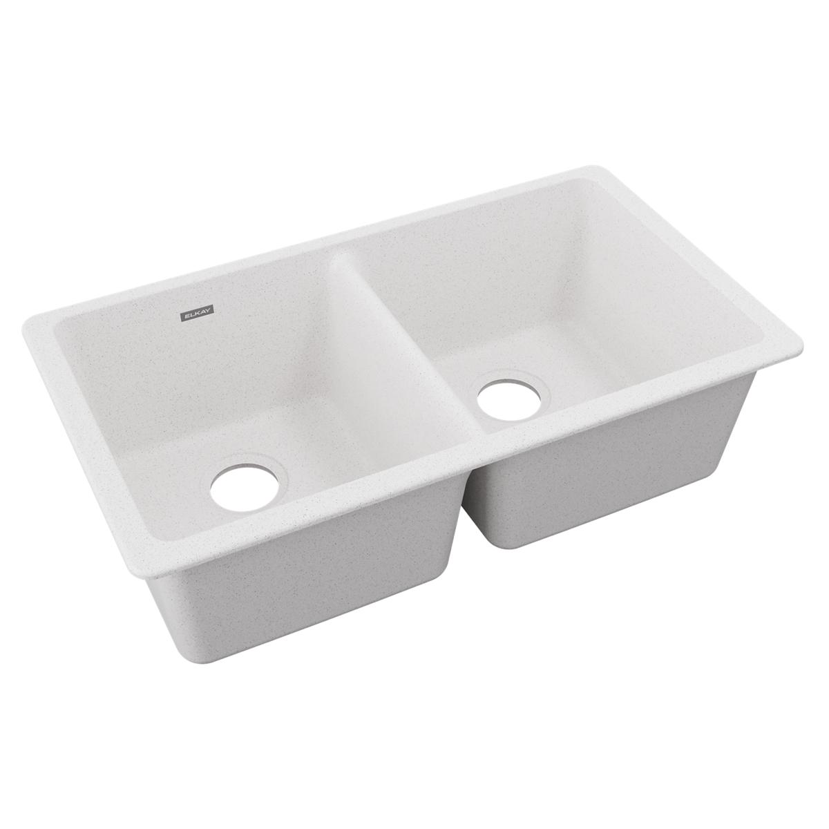 Elkay Quartz Classic 33" x 18-1/2" x 9-1/2", Equal Double Bowl Undermount Sink, White ELGU3322WH0