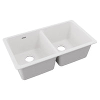 Elkay Quartz Classic 33" x 18-1/2" x 9-1/2", Equal Double Bowl Undermount Sink, White ELGU3322WH0
