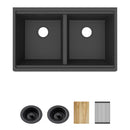 Elkay Quartz Classic 33" x 22" x 9-1/2" Equal Double Bowl Undermount Workstation Sink 4pc Kit Matte Black ELGU3322WOMB0