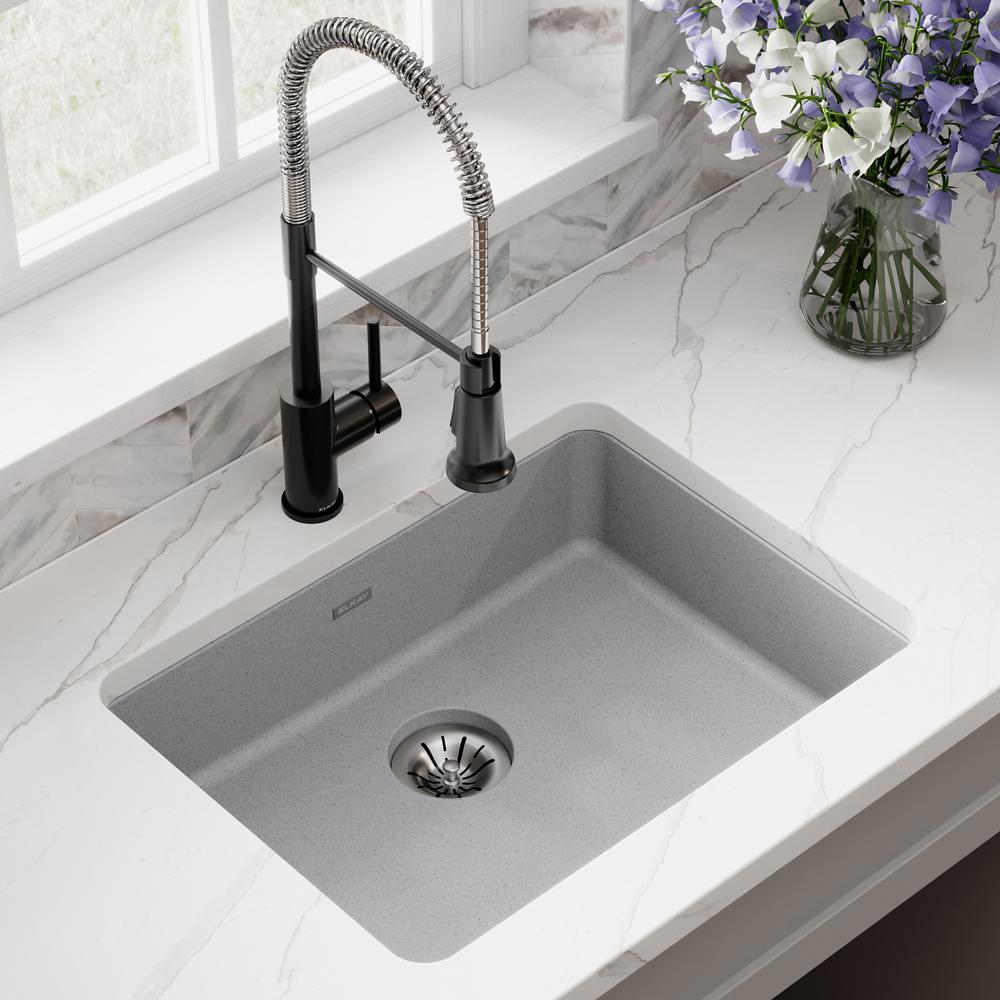 Elkay Quartz Classic 25" x 18-1/2" x 5-1/2" Single Bowl Undermount ADA Sink with Perfect Drain Greystone ELGUAD2519PDGS0