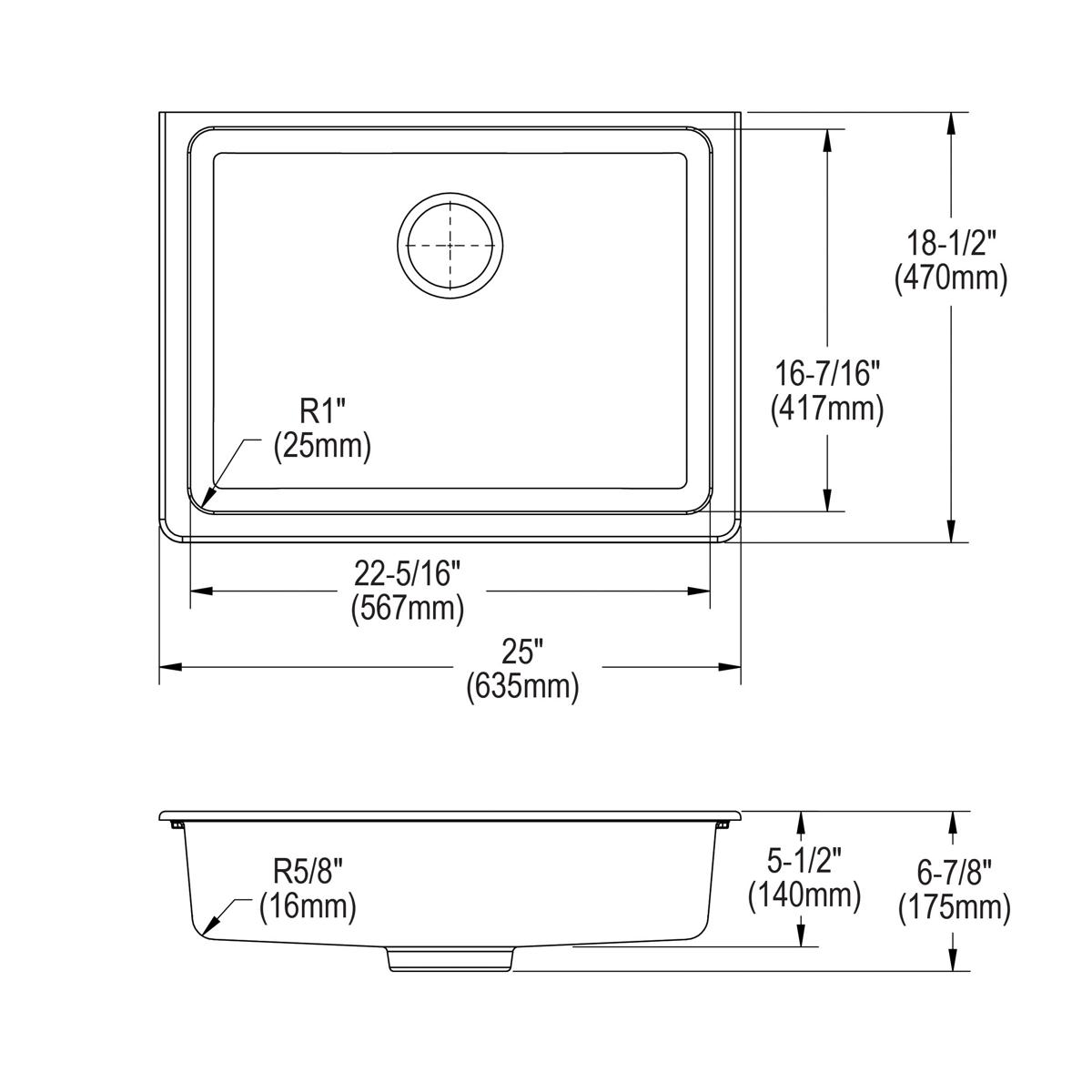 Elkay Quartz Classic 25" x 18-1/2" x 5-1/2" Single Bowl Undermount ADA Sink with Perfect Drain Greystone ELGUAD2519PDGS0
