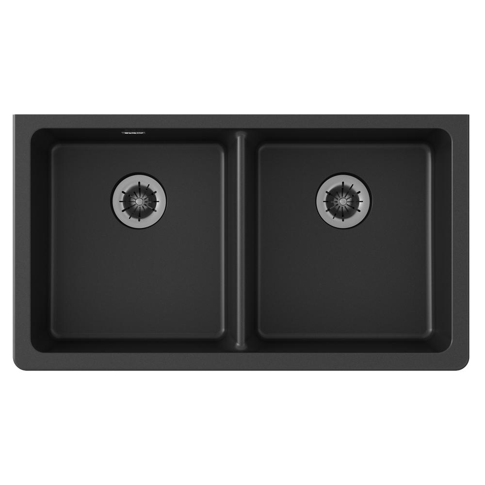 Elkay Quartz Classic 33" x 18-1/2" x 5-1/2" Double Bowl Undermount ADA Sink with Perfect Drain Black ELGUAD3319PDBK0