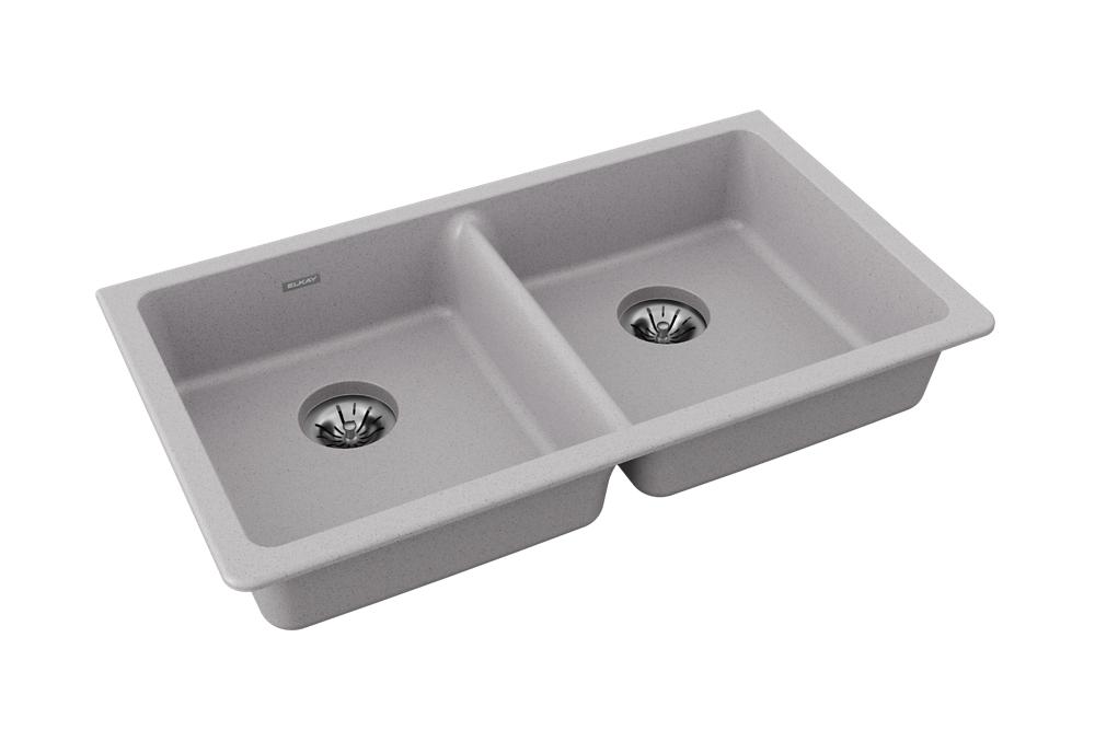Elkay Quartz Classic 33" x 18-1/2" x 5-1/2" Double Bowl Undermount ADA Sink with Perfect Drain Greystone ELGUAD3319PDGS0