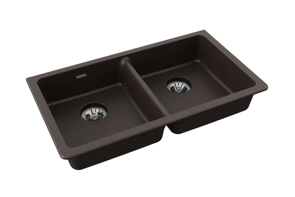 Elkay Quartz Classic 33" x 18-1/2" x 5-1/2" Double Bowl Undermount ADA Sink with Perfect Drain Mocha ELGUAD3319PDMC0