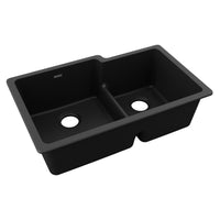 Elkay Quartz Classic 33" x 20-1/2" x 9-1/2", Offset 60/40 Double Bowl Undermount Sink with Aqua Divide, Black ELGULBO3322BK0