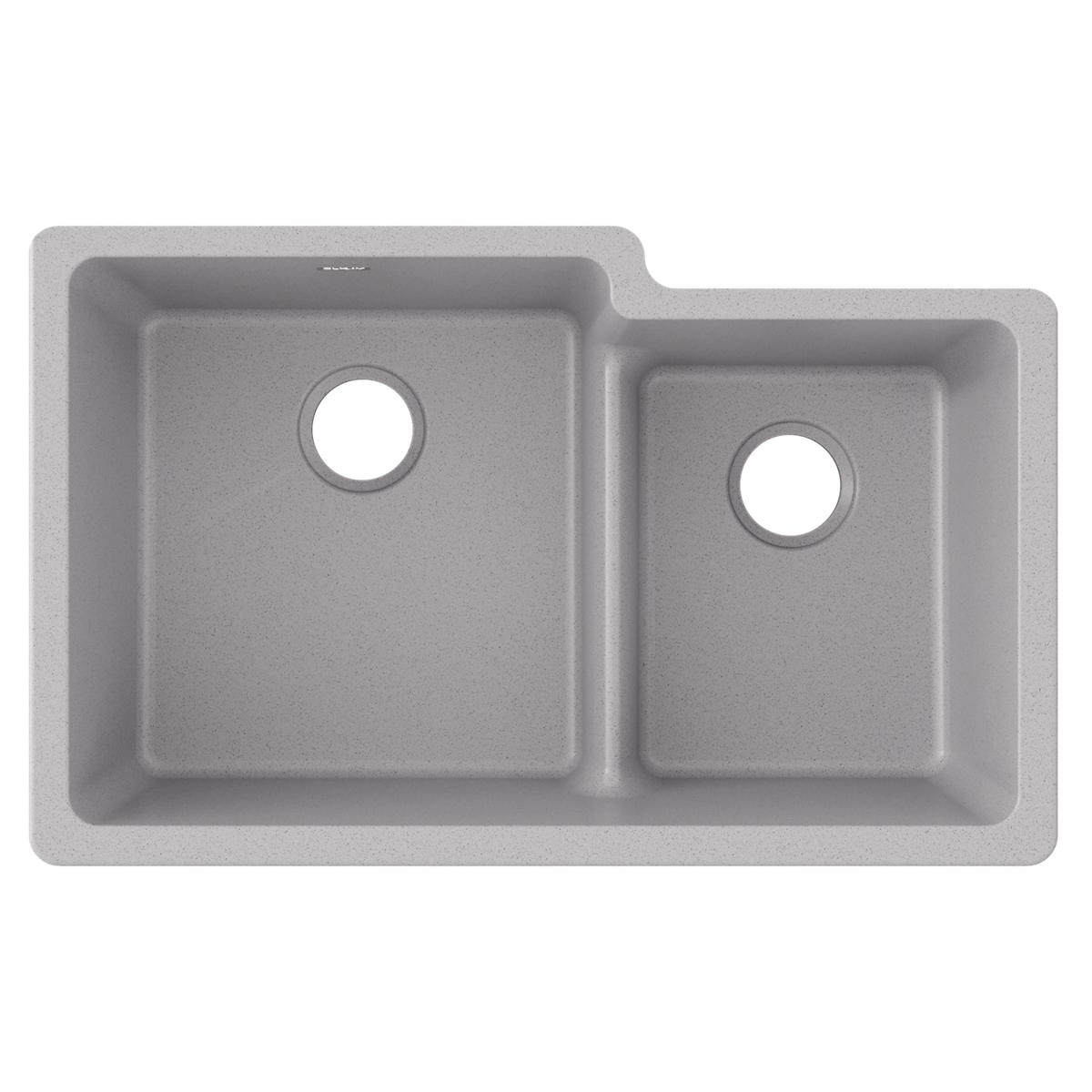 Elkay Quartz Classic 33" x 20-1/2" x 9-1/2", Offset 60/40 Double Bowl Undermount Sink with Aqua Divide, Greystone ELGULBO3322GS0