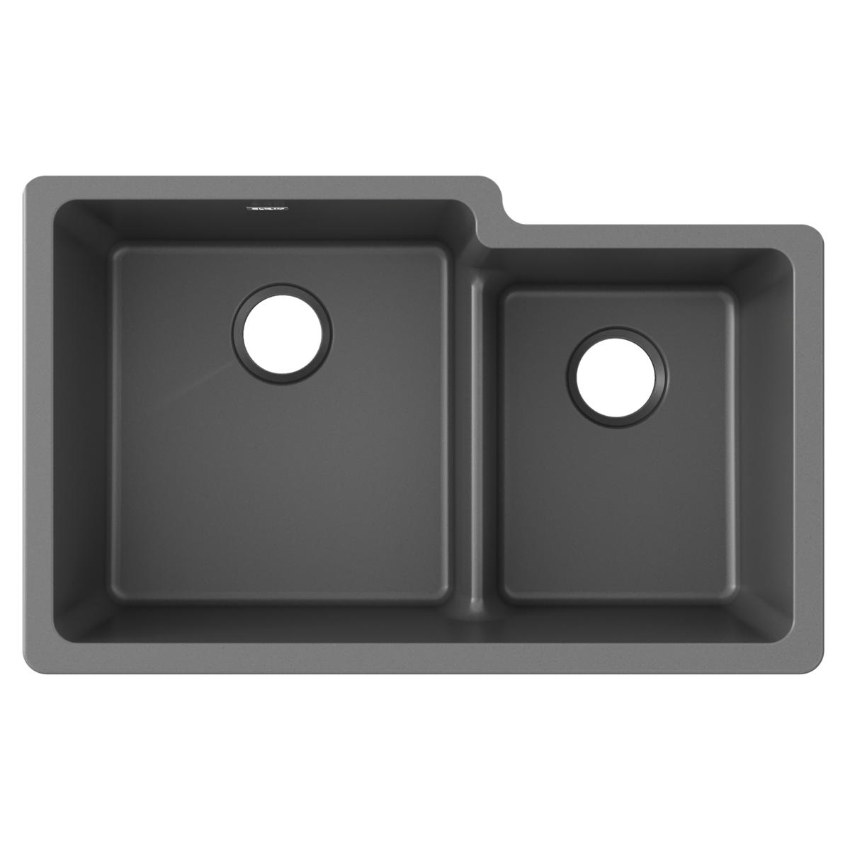 Elkay Quartz Classic 33" x 20-1/2" x 9-1/2", Offset 60/40 Double Bowl Undermount Sink with Aqua Divide, Dusk Gray ELGULBO3322GY0