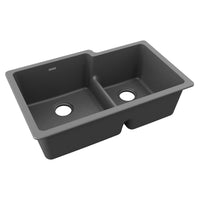 Elkay Quartz Classic 33" x 20-1/2" x 9-1/2", Offset 60/40 Double Bowl Undermount Sink with Aqua Divide, Dusk Gray ELGULBO3322GY0