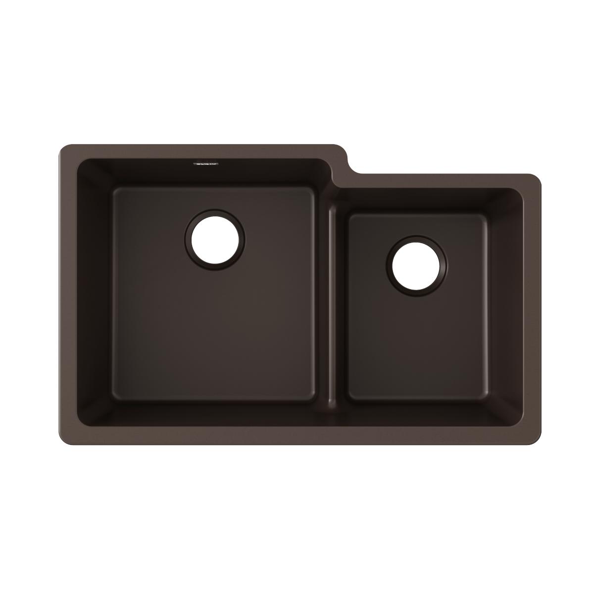 Elkay Quartz Classic 33" x 20-1/2" x 9-1/2", Offset 60/40 Double Bowl Undermount Sink with Aqua Divide, Mocha ELGULBO3322MC0