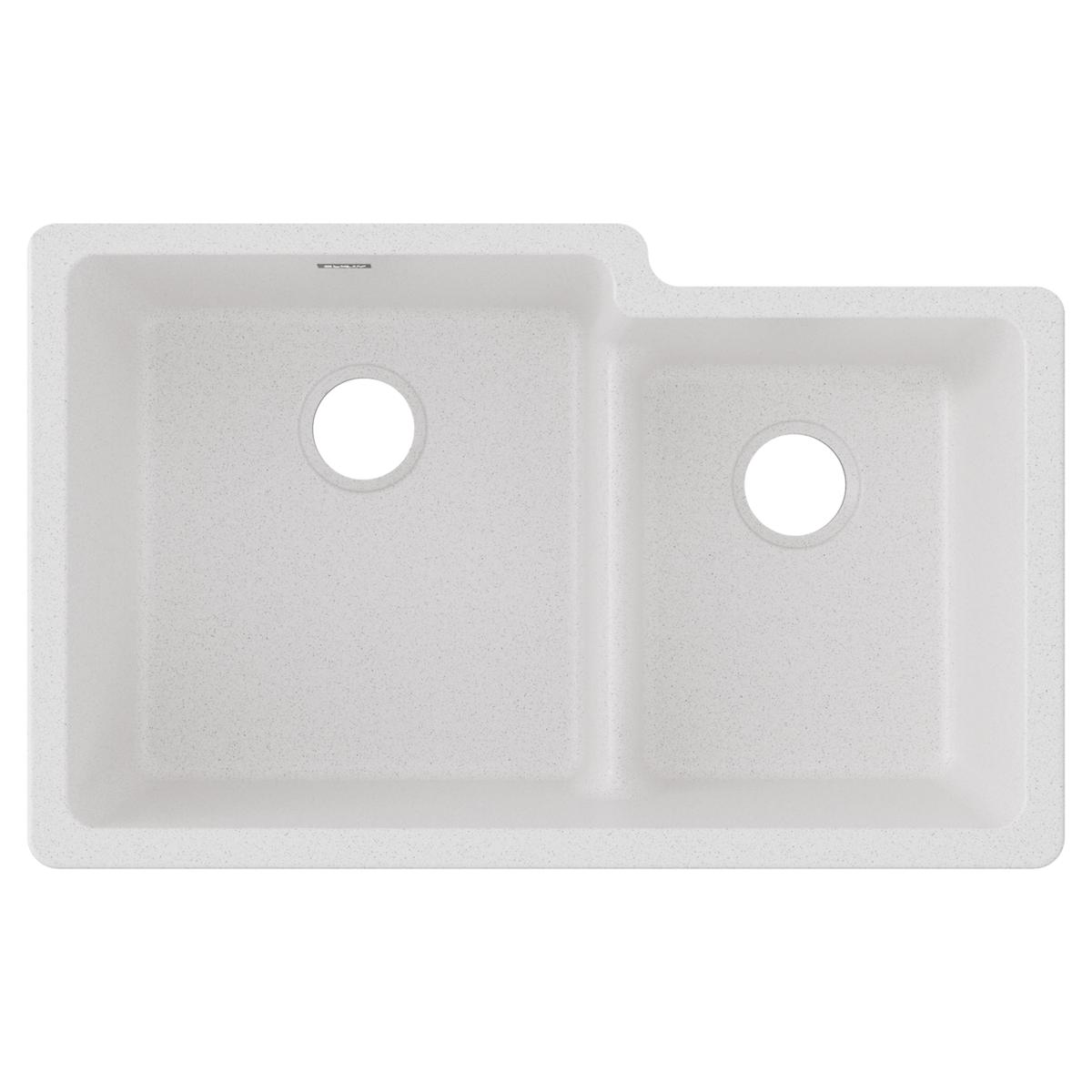Elkay Quartz Classic 33" x 20-1/2" x 9-1/2", Offset 60/40 Double Bowl Undermount Sink with Aqua Divide, White ELGULBO3322WH0