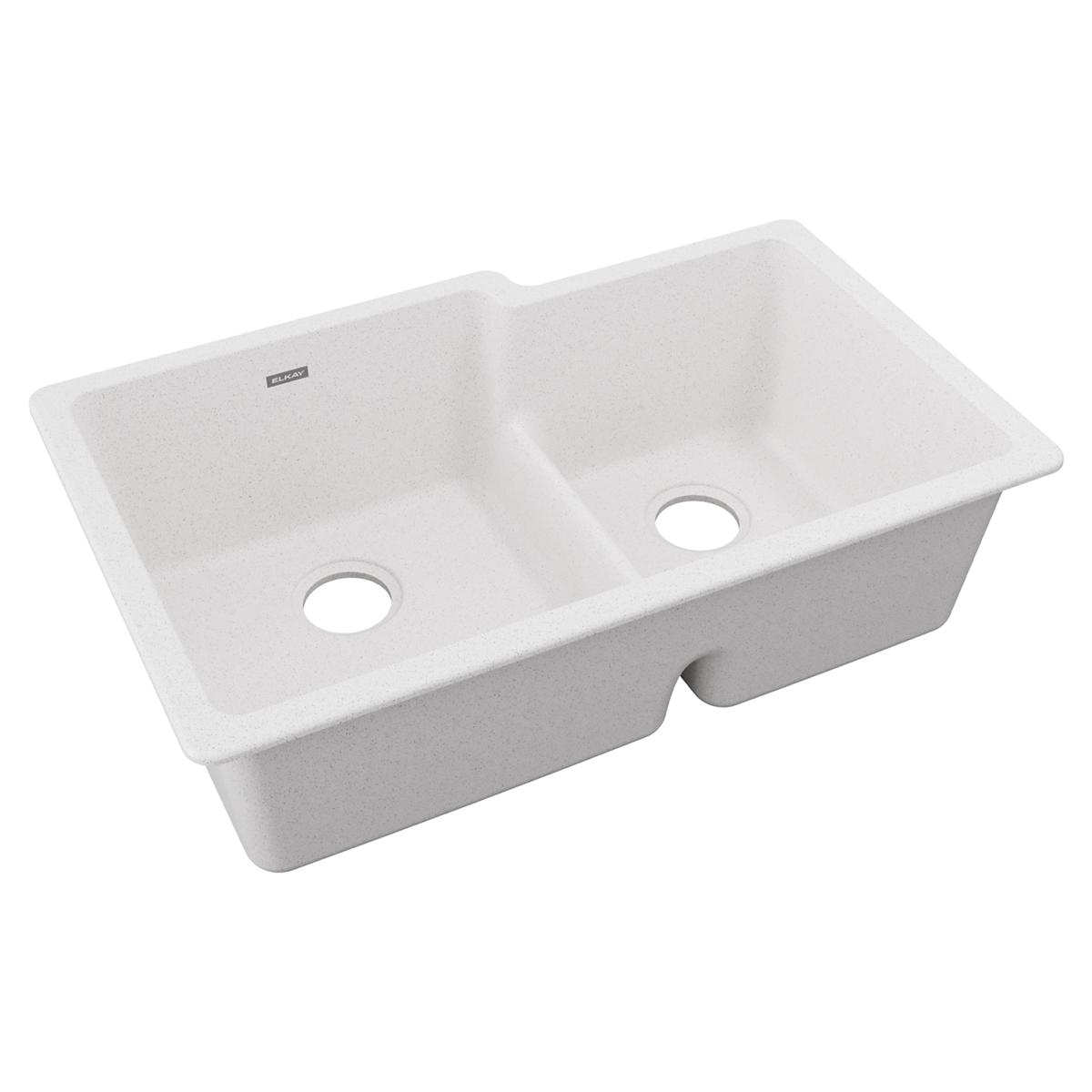 Elkay Quartz Classic 33" x 20-1/2" x 9-1/2", Offset 60/40 Double Bowl Undermount Sink with Aqua Divide, White ELGULBO3322WH0