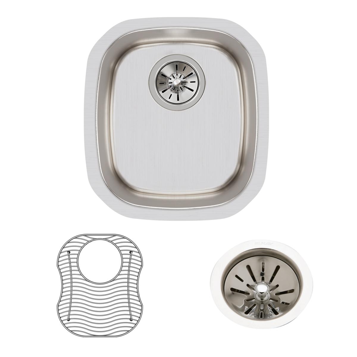 Elkay Lustertone Classic Stainless Steel, 14-1/4" x 15-3/4" x 5-15/16", Single Bowl Undermount Sink Kit ELUH1113DBG