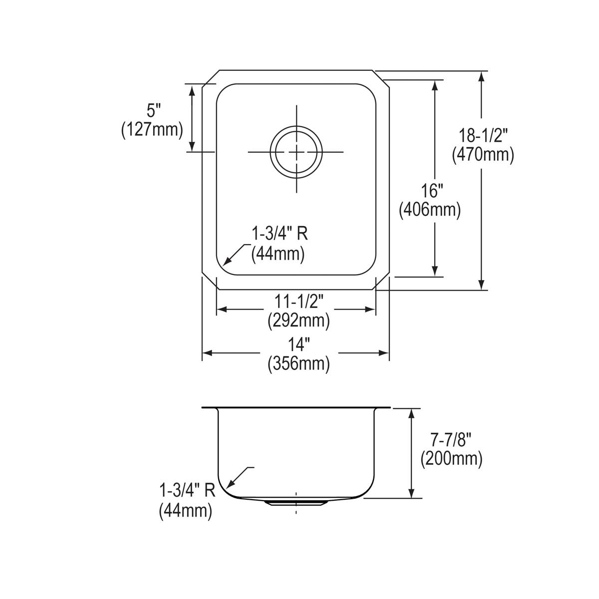 Elkay Lustertone Classic Stainless Steel 14" x 18-1/2" x 7-7/8", Single Bowl Undermount Sink Kit ELUH1116DBG