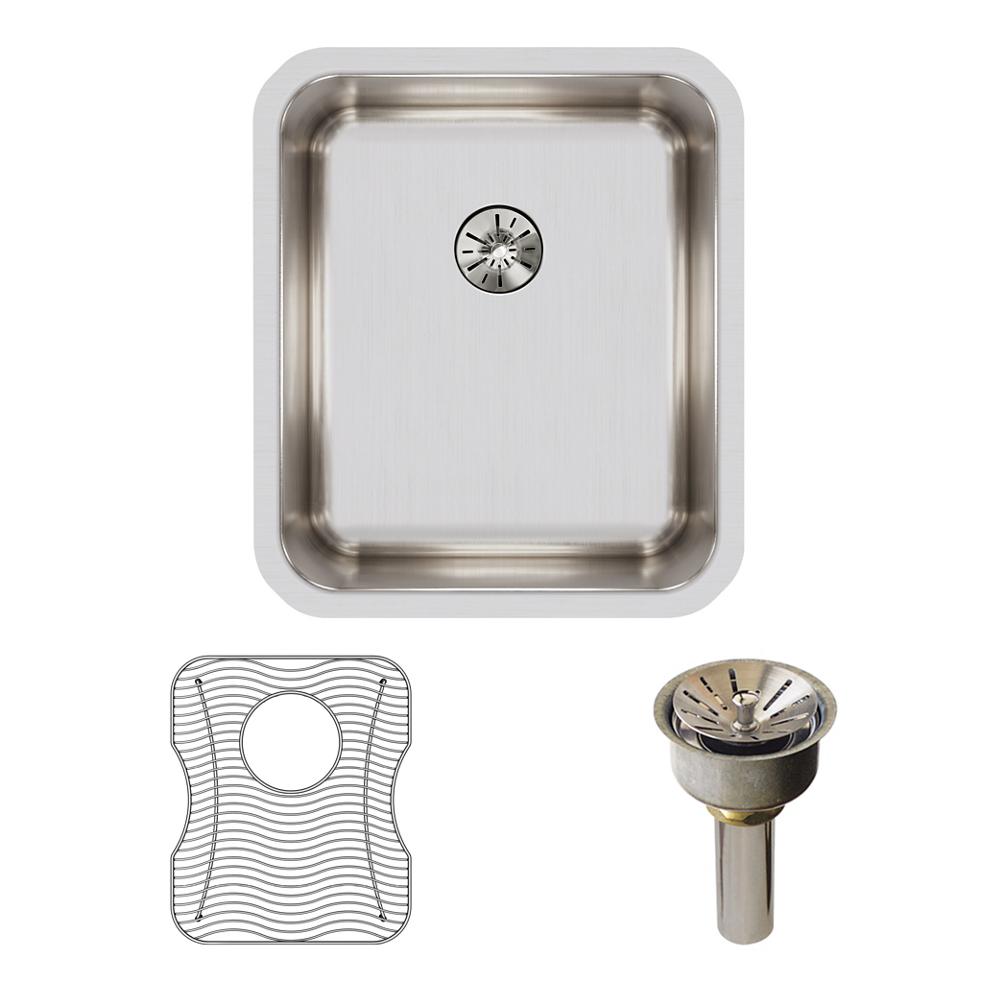 Elkay Lustertone Classic Stainless Steel 16" x 18-1/2" x 7-7/8" Single Bowl Undermount Sink Kit with Perfect Drain ELUH1316PDBG