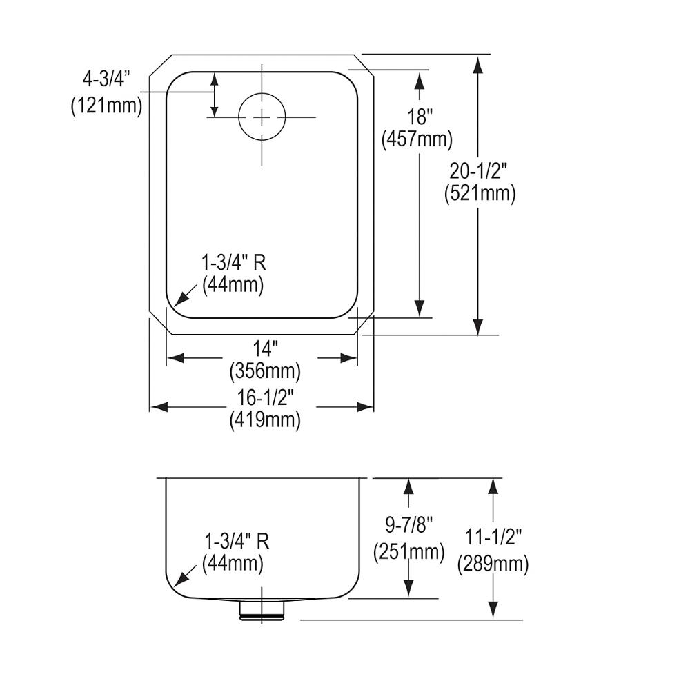 Elkay Lustertone Classic Stainless Steel 16-1/2" x 20-1/2" x 9-7/8" Single Bowl Undermount Sink with Perfect Drain ELUH141810PD
