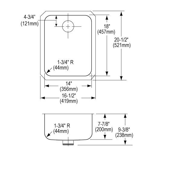 Elkay Lustertone Classic Stainless Steel 16-1/2" x 20-1/2" x 7-7/8" Single Bowl Undermount Sink with Perfect Drain ELUH1418PD