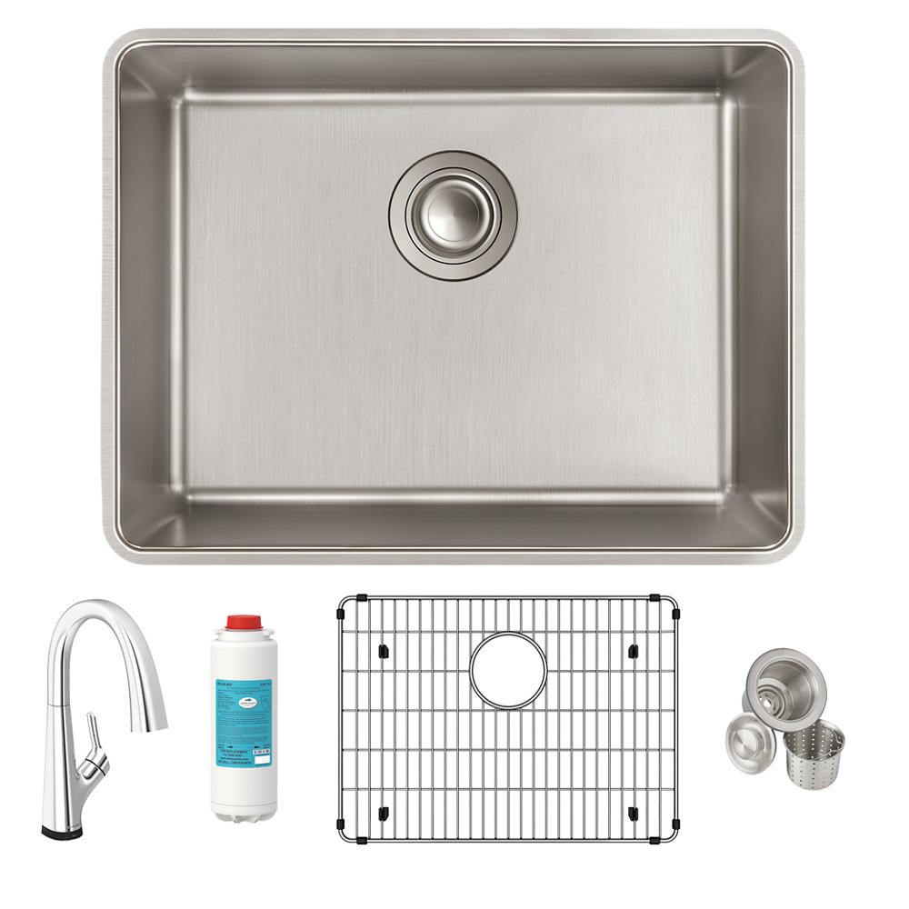 Elkay Lustertone Iconix 18 Gauge Stainless Steel 23-1/2" x 18-1/4" x 9" Single Bowl Undermount Sink Kit with Filtered Faucet ELUH2115TFLC